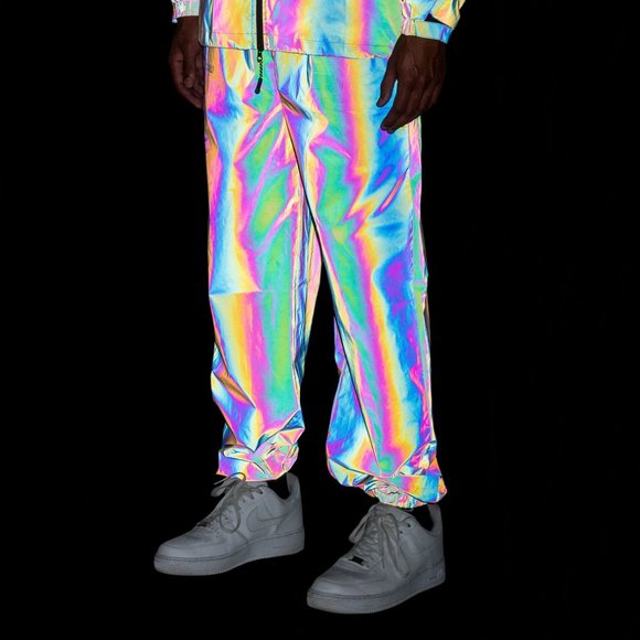 Unisex Rainbow Reflective Track Pants, Official RFLCTIV Squid Ink Dichroic Sz Sm - Picture 3 of 12